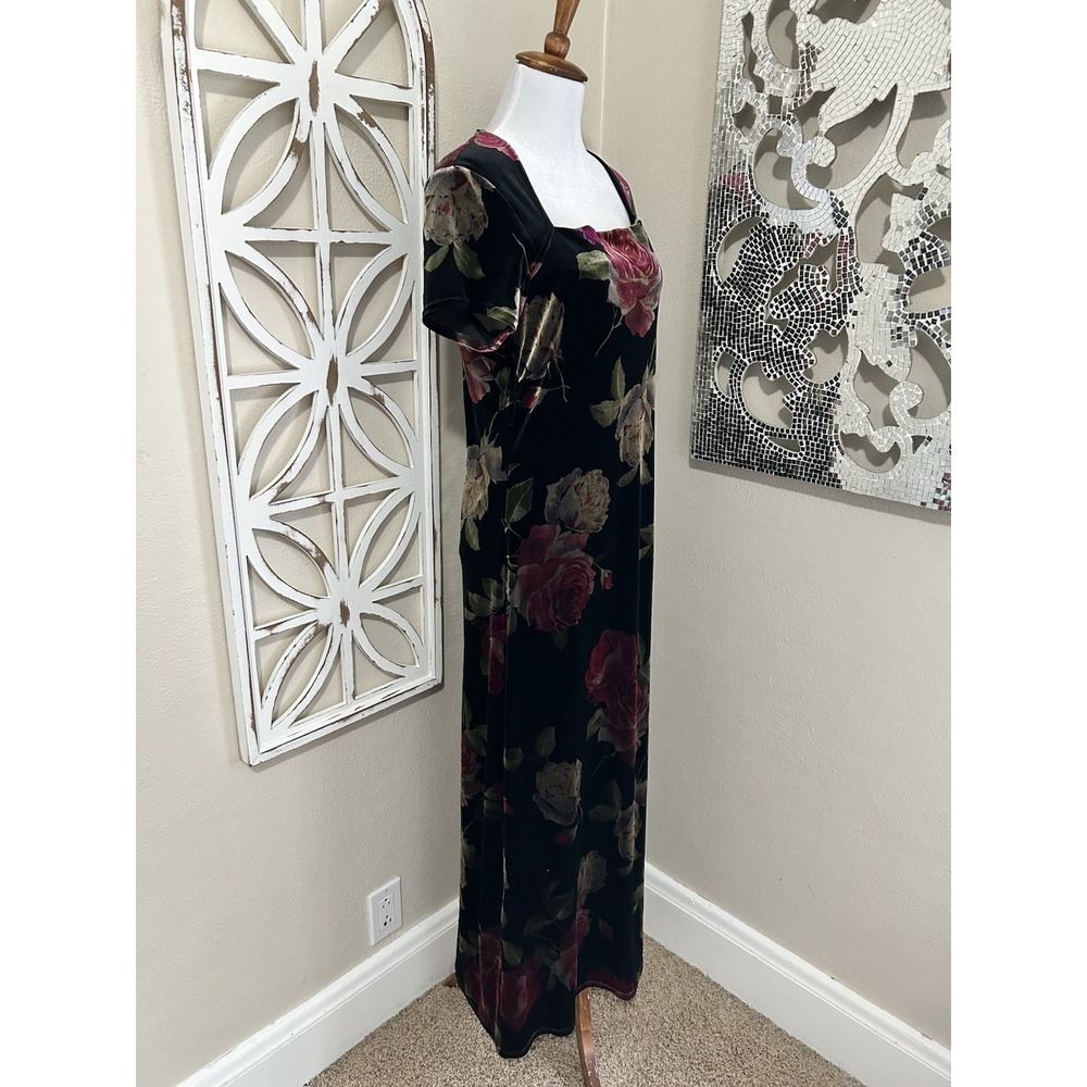 Y2K Dressbarn size 12 Velvet Floral Witchy Grunge Whimsigoth Fairy Maxi Dress - Picture 3 of 7